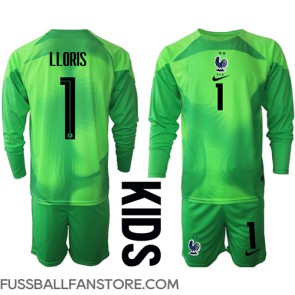 Frankreich Hugo Lloris #1 Torwart Replik Auswärtstrikot Kinder WM 2022 Langarm (+ Kurze Hosen)